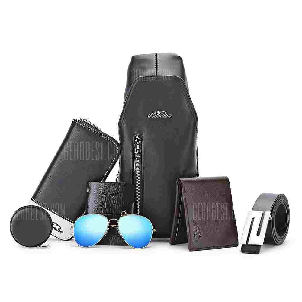 offertehitech-7pcs Men Chest Bag Card Holder Wallet Leather Belt Sunglasses