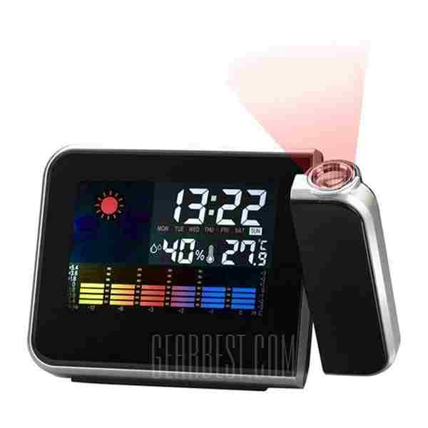 offertehitech-8190 Multifunction Projection Alarm Snooze Clock Super Clear LCD Display with Detailed Weather Station - BLACK