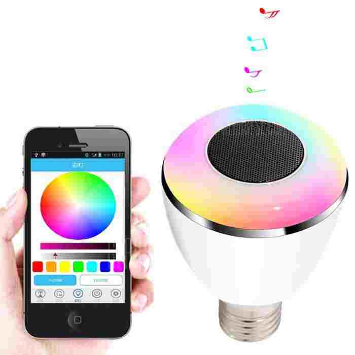 offertehitech-BL08A Smart Bluetooth 4.0 Music Speaker Lamp LED Bulb E27 Intelligent Light Holiday Party Decoration Gift - WHITE