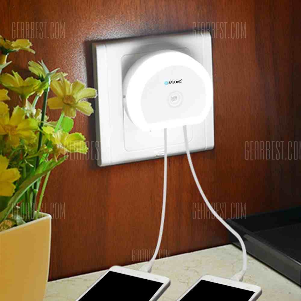 offertehitech-Brelong Creative Light Switch + Sensor Led Night Light with Dual Usb (5v) Wall Board Charger Mobile Phone Night Light Eu/Us 110-240V