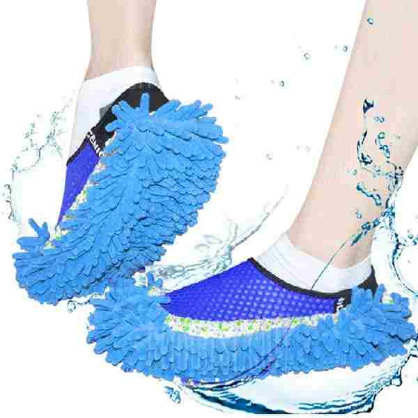 offertehitech-Chenille Mopping Slippers Quick Home Pair Floor Polishing Dusting Practical Cleaning Shoes - BLUE