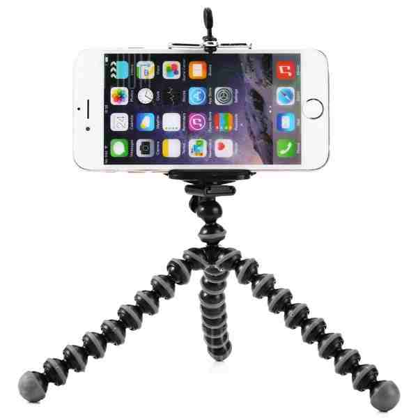 offertehitech-Mini Octopus Style Mobile Phone Stand Flexible Tripod - BLACK AND GREY