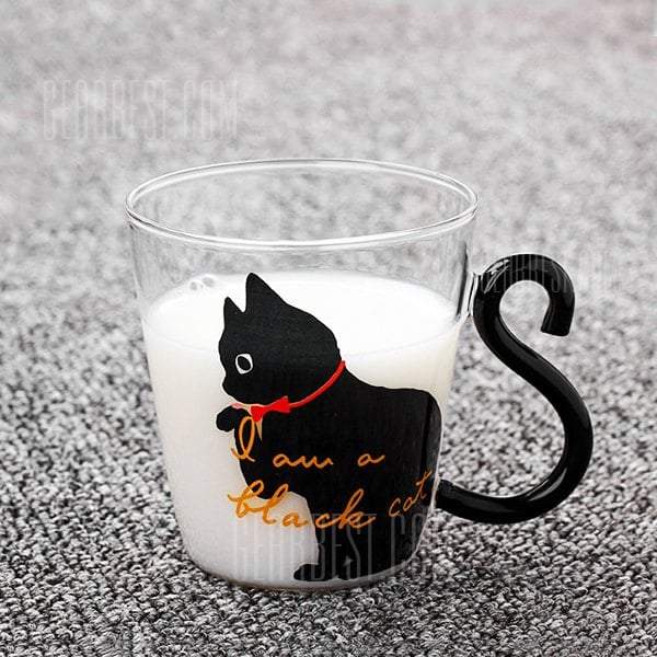 offertehitech-220ml Cat Glass Mug Coffee Cup with English Words for Home - BLACK