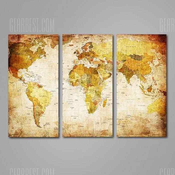 offertehitech-3PCS World Map Printed Painting Canvas Print - COLORMIX