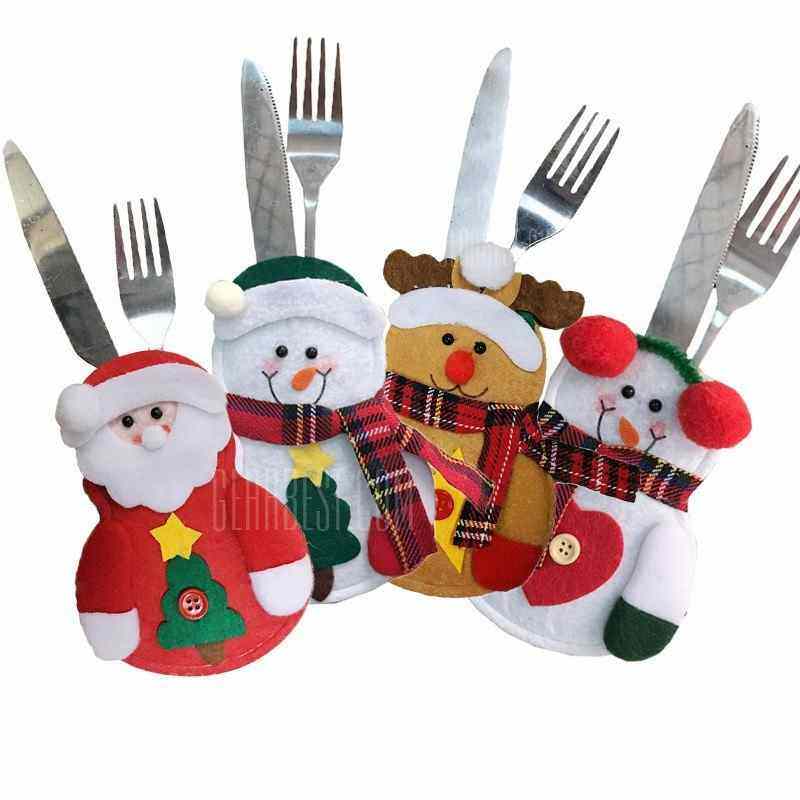 offertehitech-4pcs Santa Claus Snowman Elk Knife and Fork Storage Bag Christmas Decoration - COLORMIX