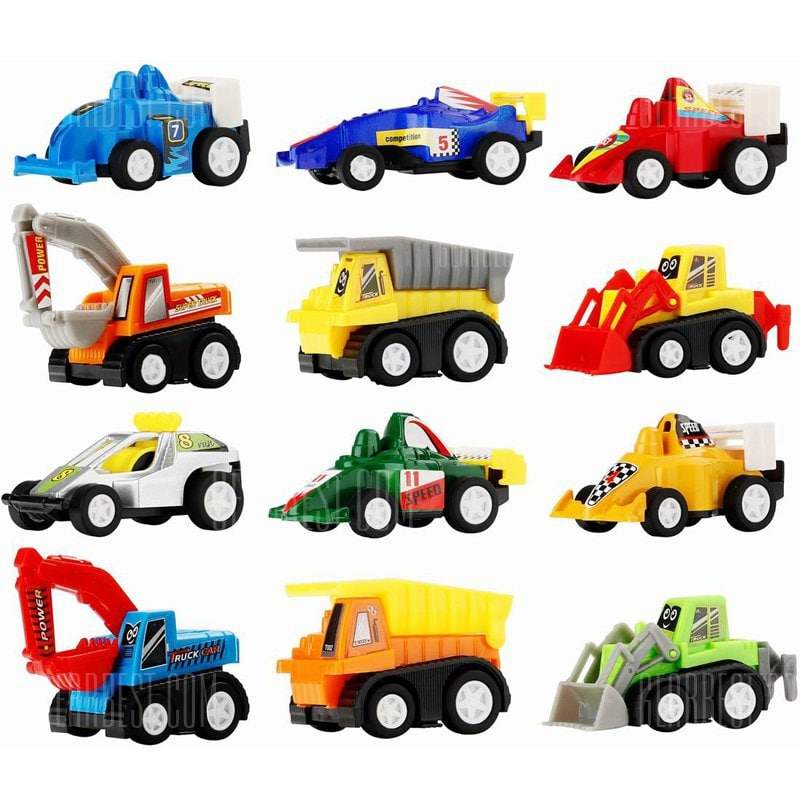 offertehitech-Mini Construction Vehicle and Racing Car 12pcs for Children - COLORMIX