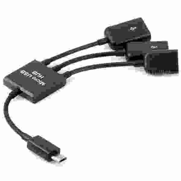 offertehitech-Micro USB Male to Dual USB + Micro USB Female Cable Adapter HUB - BLACK