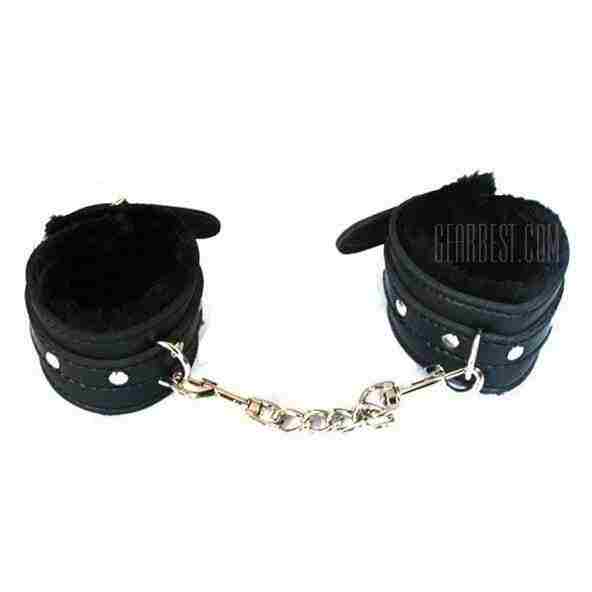 offertehitech-1 Pair Comfy Adult Toy Plush Pu Leather Handcuffs - BLACK