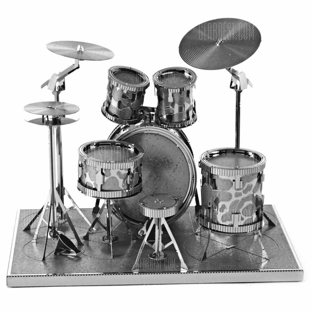 offertehitech-Drum Set 3D Metallic Puzzle Educational DIY Toy - SILVER