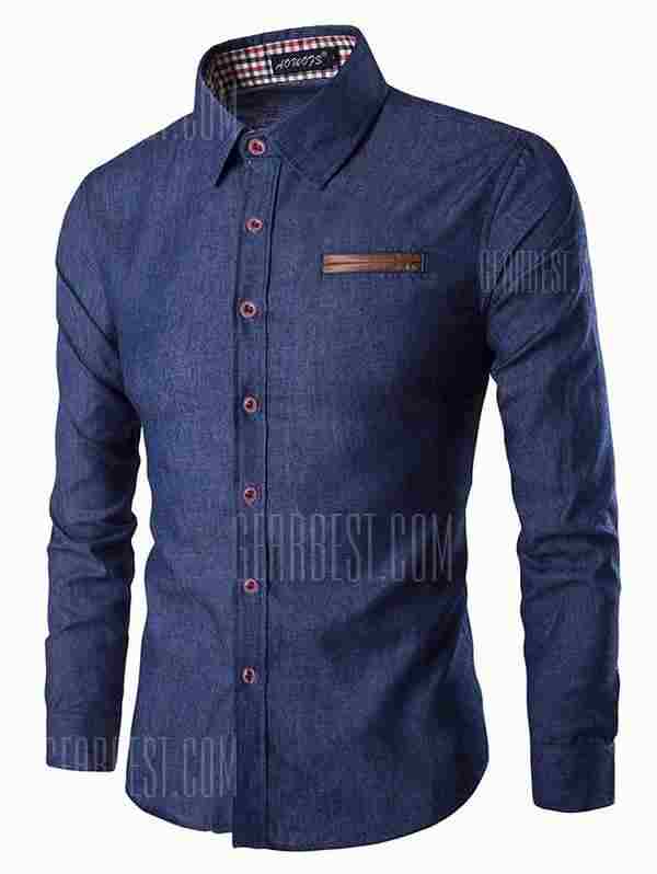 offertehitech-Men Fashion Button Down Long Sleeve Denim Shirt