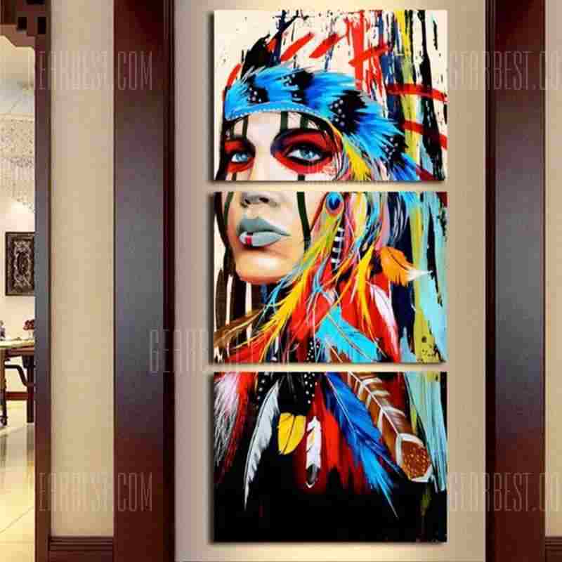 offertehitech-Modern Indians Modular Canvas Wall Painting 3pcs - 40 X 60CM X 3 COLORFUL