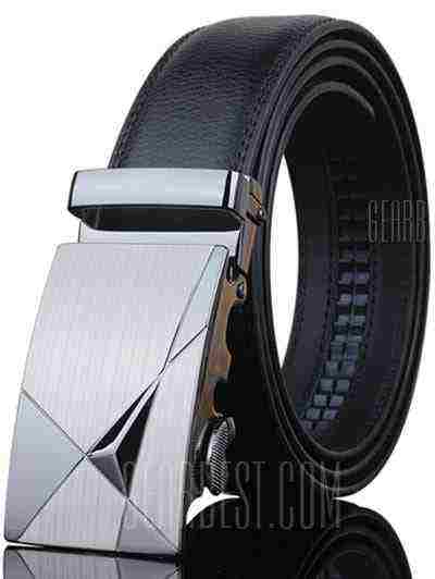 offertehitech-Stylish Triangle Shape Embellished Metal Buckle Black Wide Belt For Men