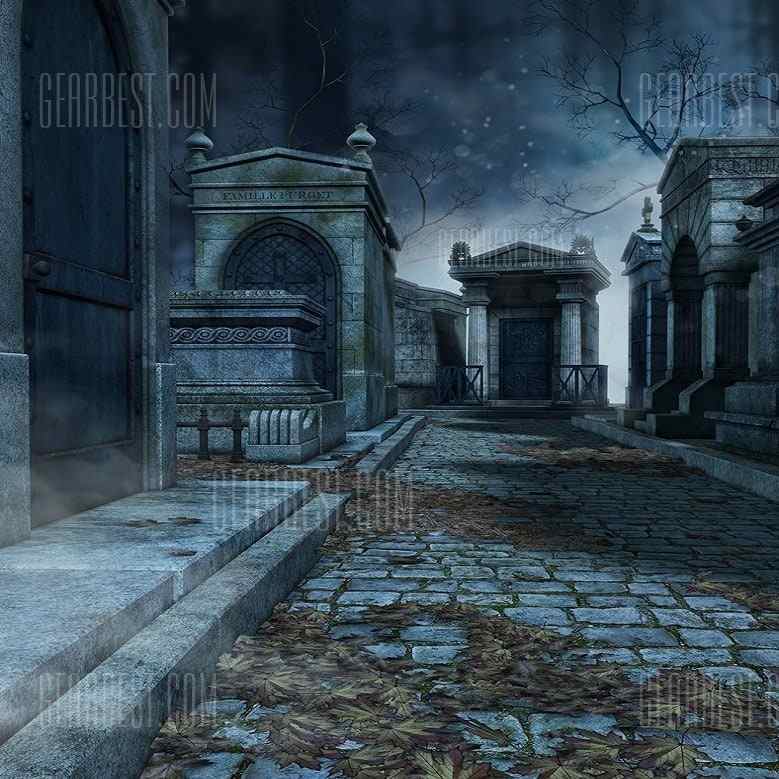 offertehitech-gearbest-Halloween Dark Cemetery Path Theme Silk Background Cloth