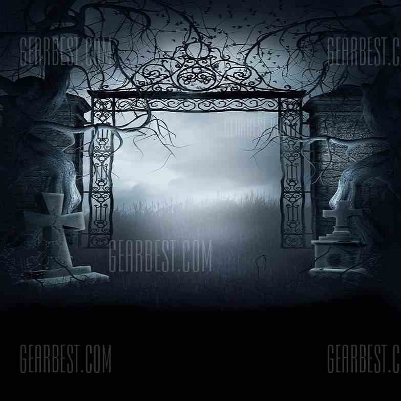 offertehitech-gearbest-Halloween Foggy Cemetery Gate Theme Background Cloth