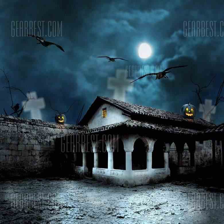 offertehitech-gearbest-Halloween Gloomy Bat Pumpkin Castle Silk Background Cloth