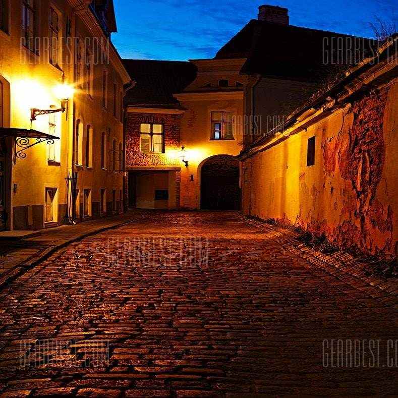 offertehitech-gearbest-Old Europe Night Light Street Scenery Silk Background Cloth