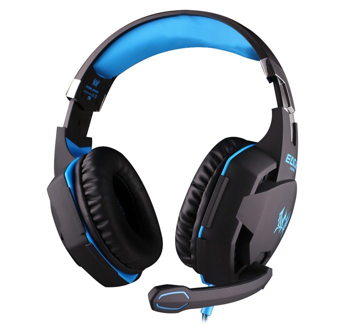 offertehitech-EACH G2100 Vibration Function Professional Gaming Headphone Game Headset With Mic Stereo Bass LED Light - Black+Blue