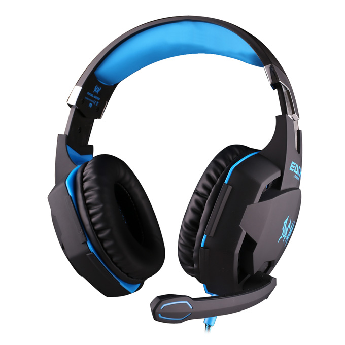 offertehitech-EACH G2100 Vibration Function Professional Gaming Headphone Game Headset With Mic Stereo Bass LED Light - Black+Blue