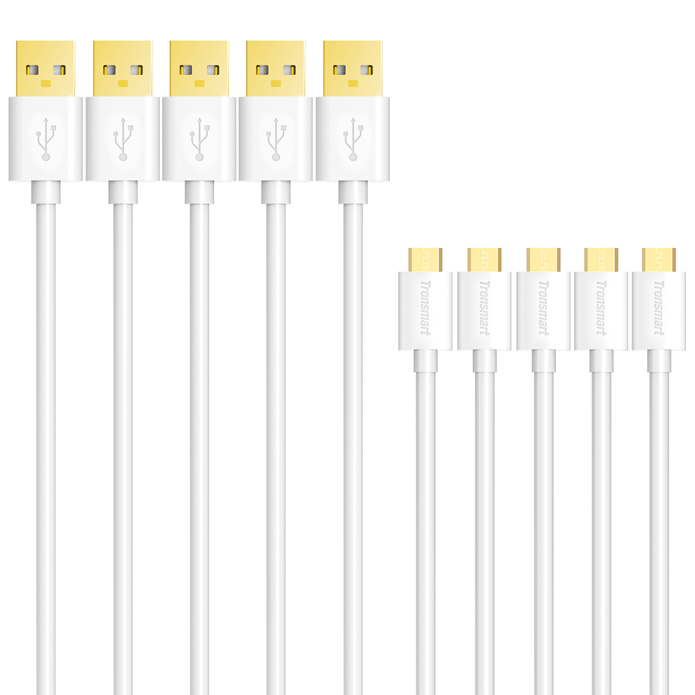 offertehitech-Tronsmart  1ft*1 & 3.3ft*3 & 6ft*1 Gold Plated USB 2.0 Male to Micro USB Cable 1.8M 1M 0.3M - White