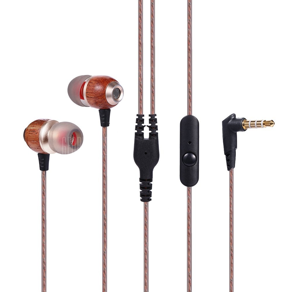 offertehitech-gearbest-M300 3.5MM Wooden In-line Control In-ear Music Earphones