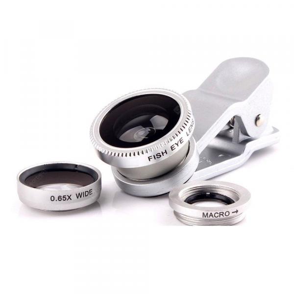 offertehitech-gearbest-3 in 1 Mobile Phone Camera Lens Kit 180 Degree Fish Eye Lens + 2 in 1 Micro Lens + Wide Angle Lens Silver  Gearbest